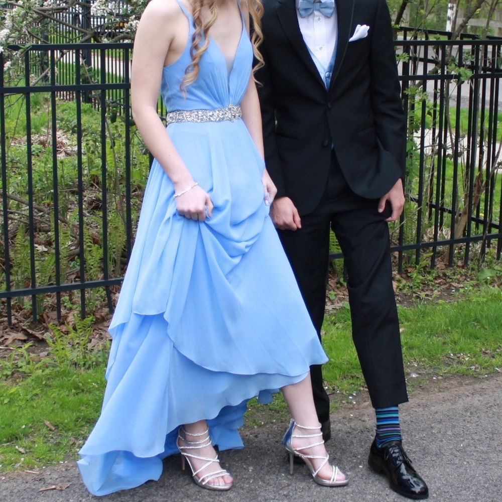 Alyce Paris light blue long prom dress